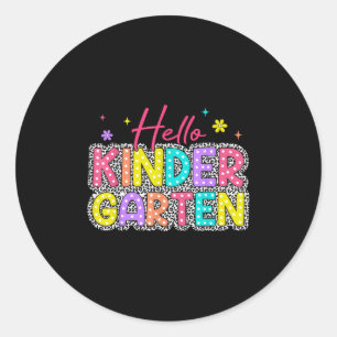 Hello Kindergarten Leopard Back School Educate Cl  Classic Round Sticker