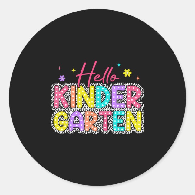 Hello Kindergarten Leopard Back School Educate Cl  Classic Round Sticker (Front)
