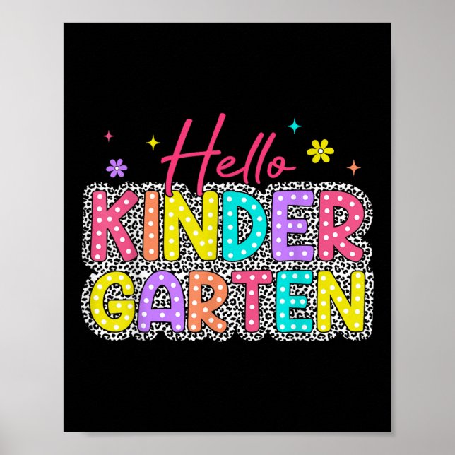 Hello Kindergarten Leopard Back School Educate Cl  Poster (Front)