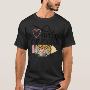 Hello Kindergarten Leopard Back To School Teacher  T-Shirt