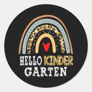 Hello Kindergarten Leopard Rainbow Back To School Classic Round Sticker