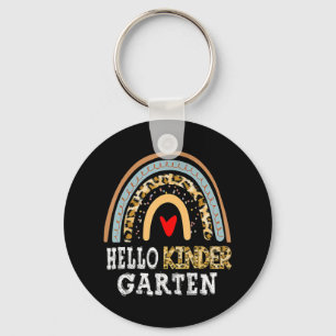 Hello Kindergarten Leopard Rainbow Back To School Key Ring