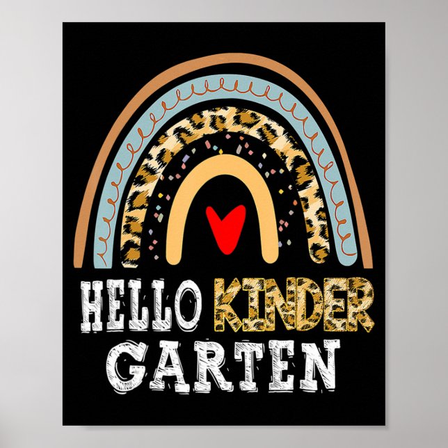 Hello Kindergarten Leopard Rainbow Back To School  Poster (Front)