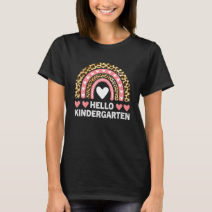 Hello Kindergarten Leopard Rainbow Teachers Back T-Shirt