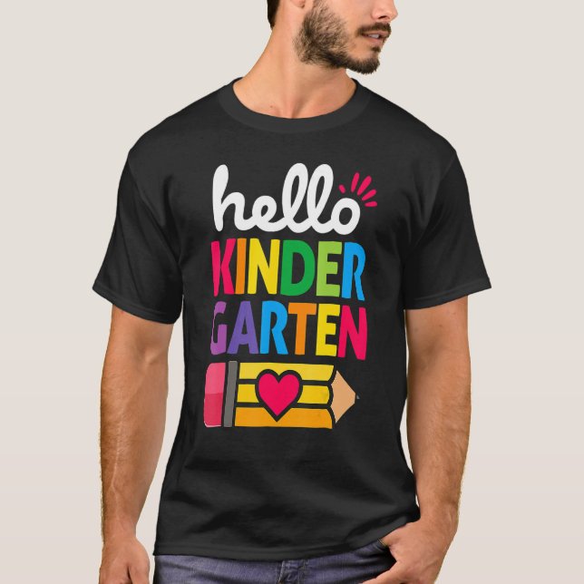 Hello Kindergarten Pencil Teacher And Student Back T-Shirt (Front)