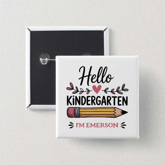 Hello Kindergarten Personalised Back To School 15 Cm Square Badge (Front & Back)