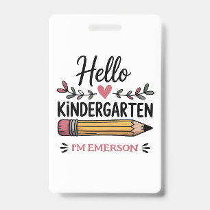 Hello Kindergarten Personalised Back To School ID Badge