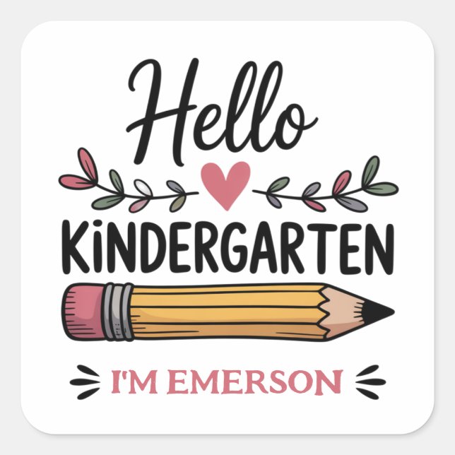 Hello Kindergarten Personalised Back To School Square Sticker (Front)