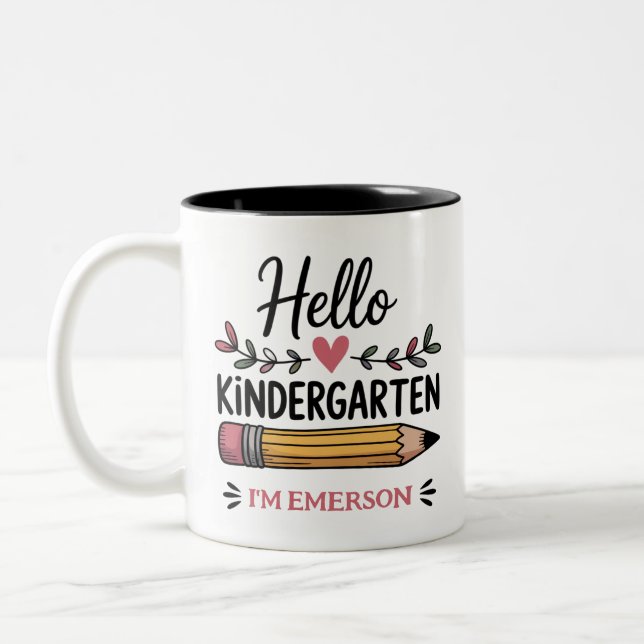 Hello Kindergarten Personalised Back To School Two-Tone Coffee Mug (Left)