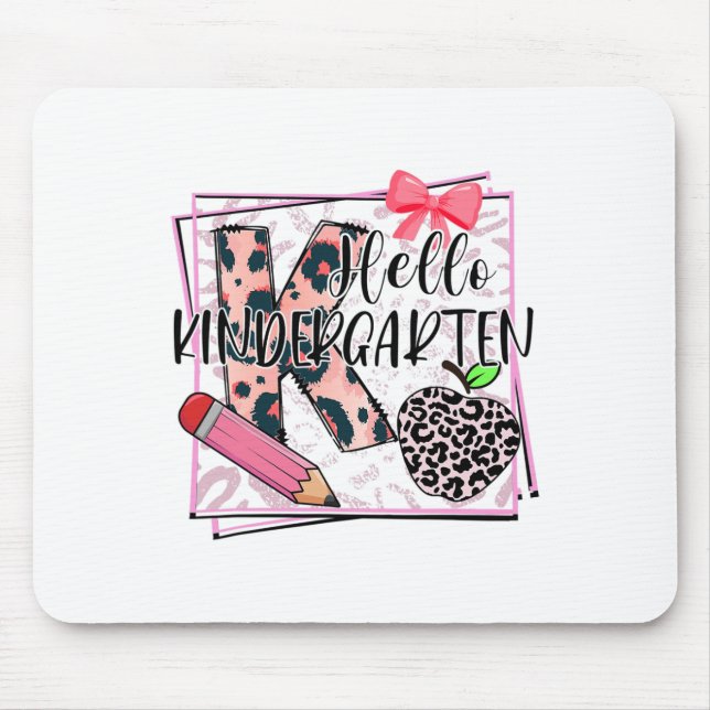 Hello Kindergarten Pink Leopard Ck To School Leopa Mouse Pad (Front)