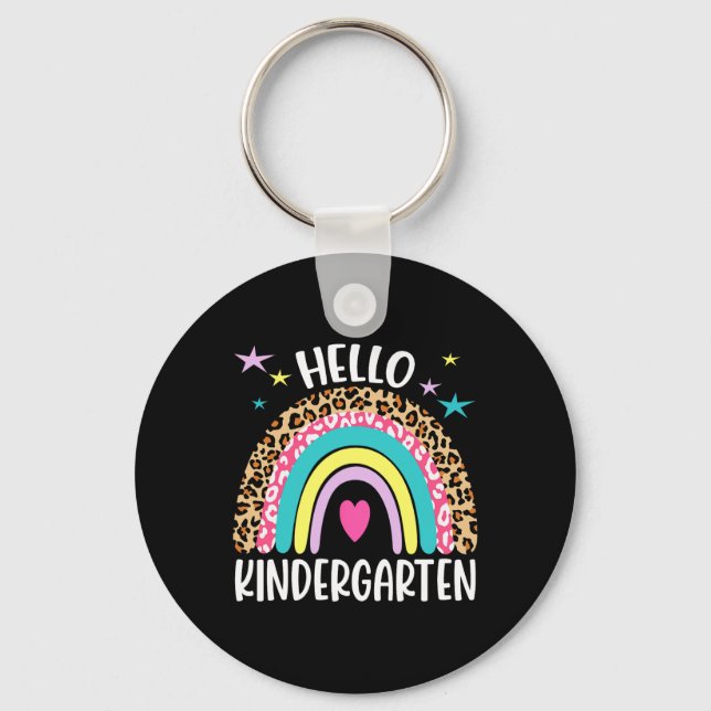 hello Kindergarten Rainbow first day back to Schoo Key Ring (Front)