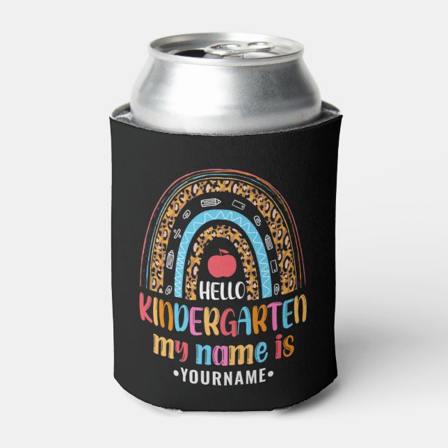 Hello Kindergarten Rainbow First Day of School Can Cooler (Can Front)
