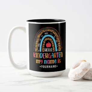 Hello Kindergarten Rainbow First Day of School Two-Tone Coffee Mug