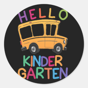 hello kindergarten shirt print template school bus classic round sticker