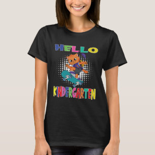 Hello Kindergarten Skateboarding Cat T-Shirt