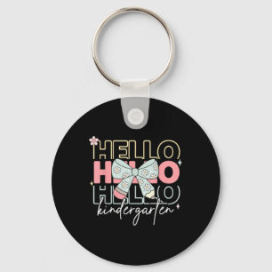 Hello Kindergarten Teacher Coquette Bow Back To Sc Key Ring