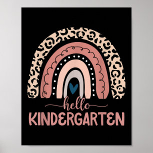 Hello Kindergarten Teacher Leopard Rainbow Back To Poster