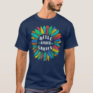 Hello Kindergarten Teacher Student Sunflower Back  T-Shirt