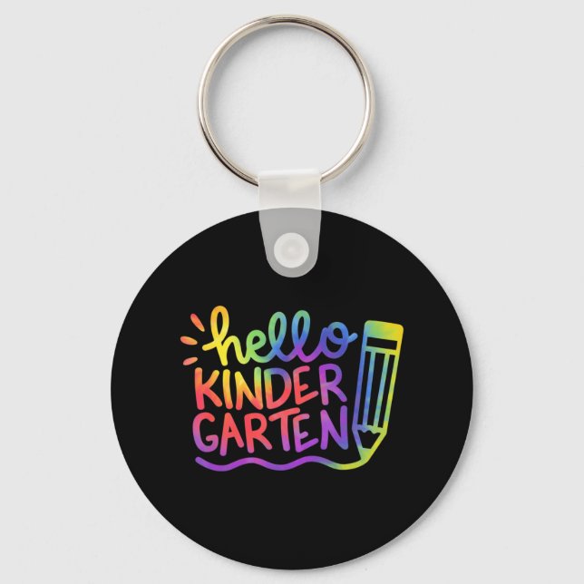 Hello Kindergarten Teacher Tie Dye Welcome Back To Key Ring (Front)