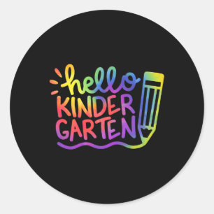 Hello Kindergarten Teacher Tie Dye Welcome Byck To Classic Round Sticker