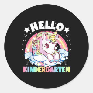 Hello Kindergarten Teacher Unicorn Back To School Classic Round Sticker
