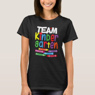 Hello Kindergarten Team Crayon Squad Teacher Back  T-Shirt