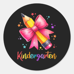Hello Kindergarten Team Cute Pencil Teacher Back T Classic Round Sticker