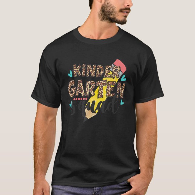 Hello Kindergarten Team Squad Leopard Back To Scho T-Shirt (Front)