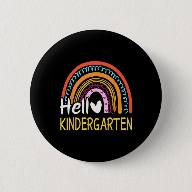 Hello Kindergarten Team Teacher Back to School Rai 6 Cm Round Badge (Front)