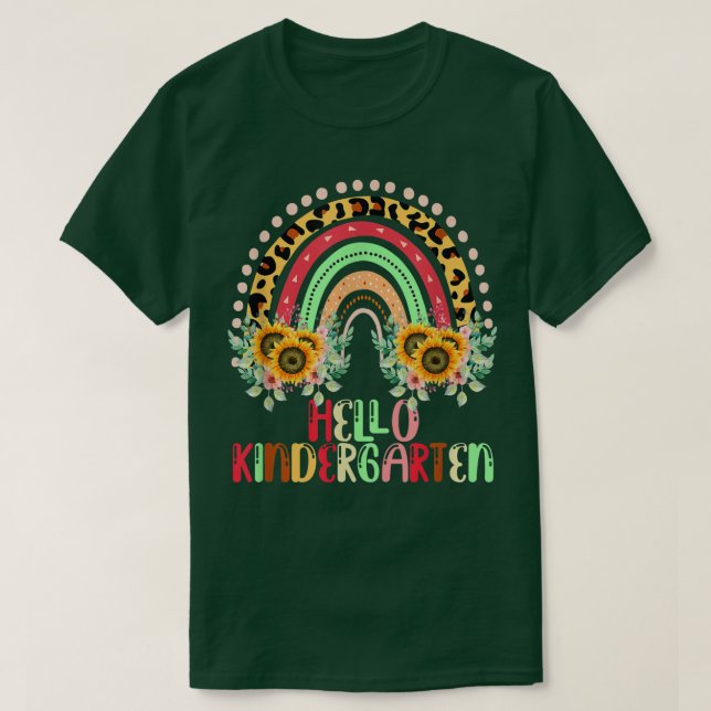 Hello Kindergarten Tees Sunflower Rainbow Teacher  (Design Front)