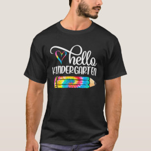 Hello Kindergarten Tie Dye Pencil Funny First Day T-Shirt