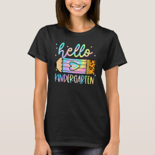 Hello Kindergarten Tie Dye Pencil Leopard For Teac T-Shirt
