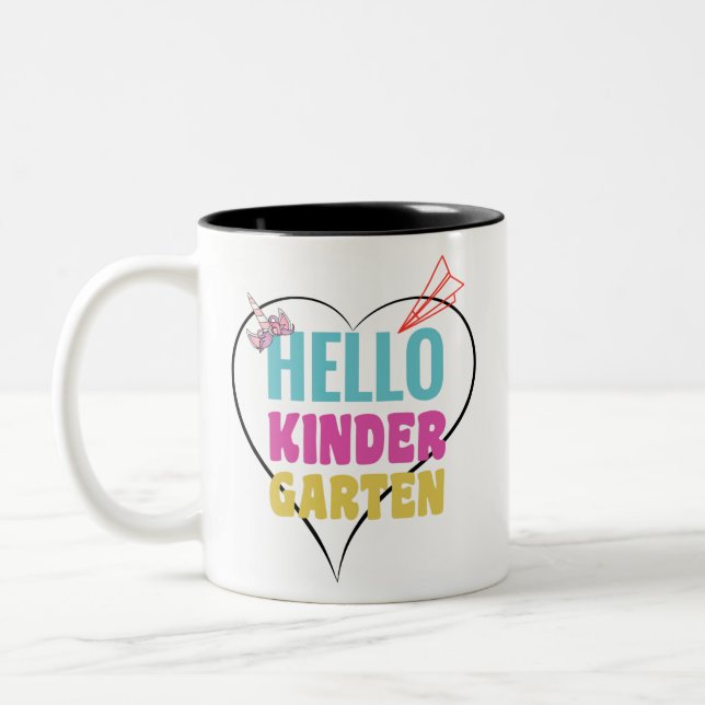 Hello Kindergarten Two-Tone Coffee Mug (Left)