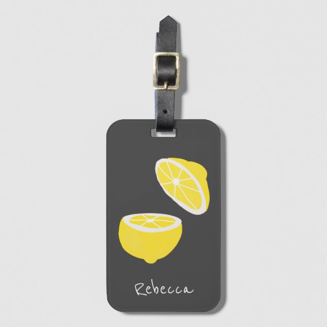 Hello Lemon modern yellow fruit Luggage Tag (Front Vertical)