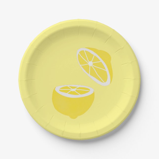 Hello Lemon modern yellow fruit Paper Plate (Front)