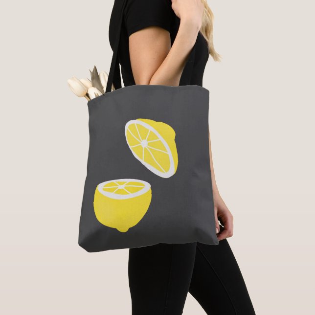 Hello Lemon modern yellow fruit Tote Bag (Close Up)