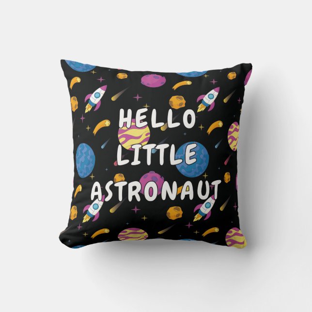 Hello Little Astronaut Space Pattern Cushion (Front)