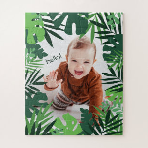 hello little boy in jungle palm leaves frame jigsaw puzzle