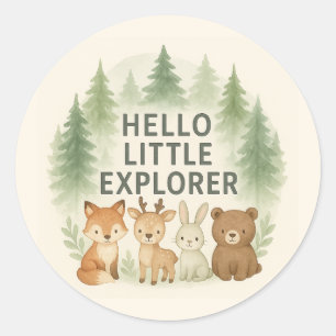 Hello Little Explorer Woodland Baby Shower Sticker