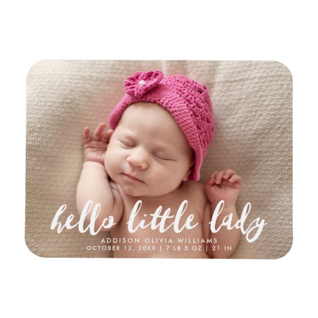 Hello Little Lady | Photo Birth Announcement Magnet (Horizontal)