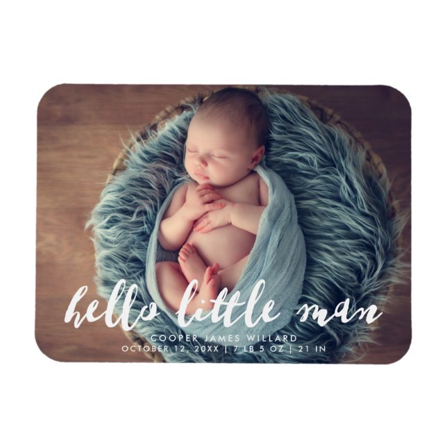 Hello Little Man | Photo Birth Announcement Magnet (Horizontal)