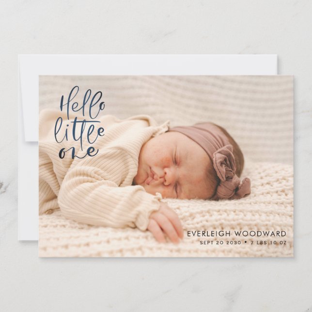 Hello Little One 2 Baby Photos Collage Birth Stats Announcement (Front)