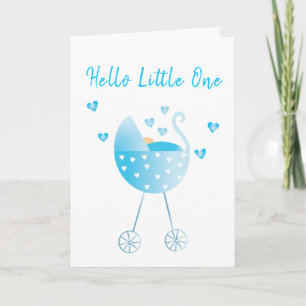 Hello Little One Baby Boy Carriage Congratulations Card