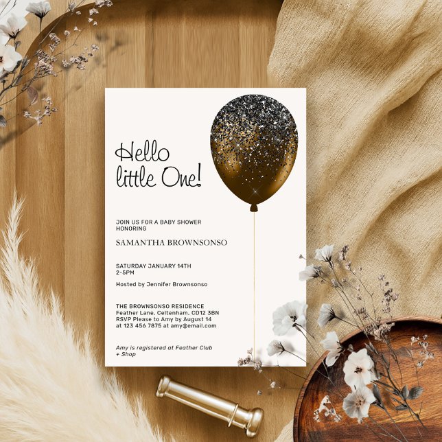 Hello little one balloon glitz glam drips bronze invitation (Creator Uploaded)