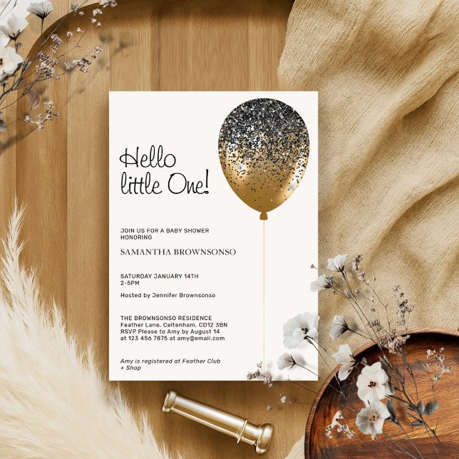 Hello little one balloon glitz glam invitation (Creator Uploaded)