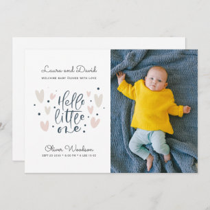 Hello Little One Blue Baby Boy Photo Birth Announc Announcement