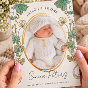 Hello Little One Botanical Newborn Baby Announcement