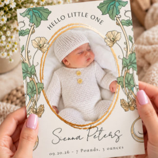 Hello Little One | Botanical Newborn Baby Announcement