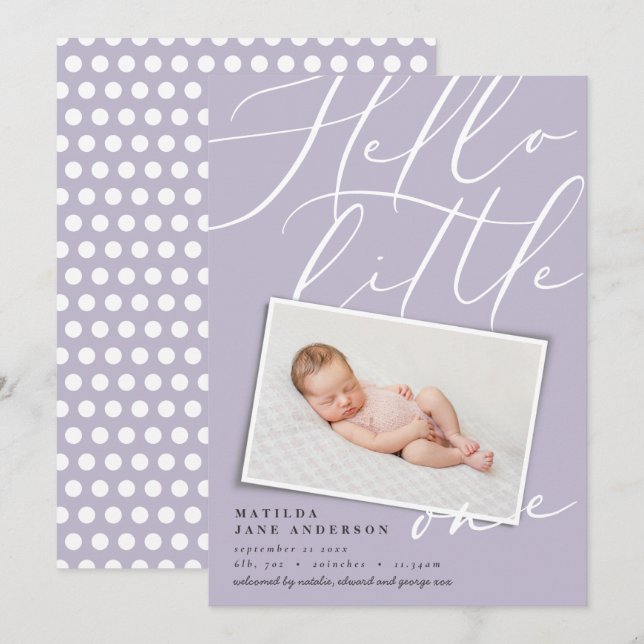 Hello little one chic elegant modern photo announcement (Front/Back)
