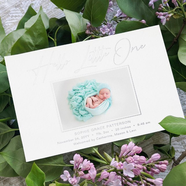 Hello Little One Elegant Script Photo Birth Foil Holiday Card (Creator Uploaded)